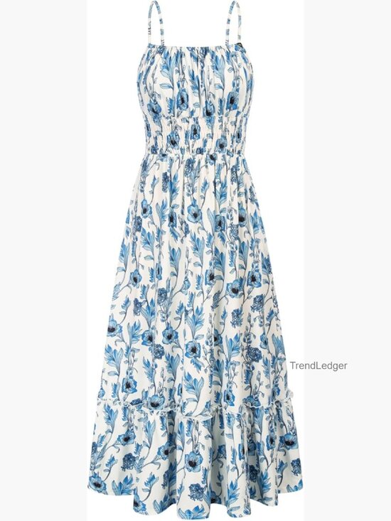 Dresses & Skirts - Smocked Floral Maxi Dress Boho Beach Sundress with Pockets